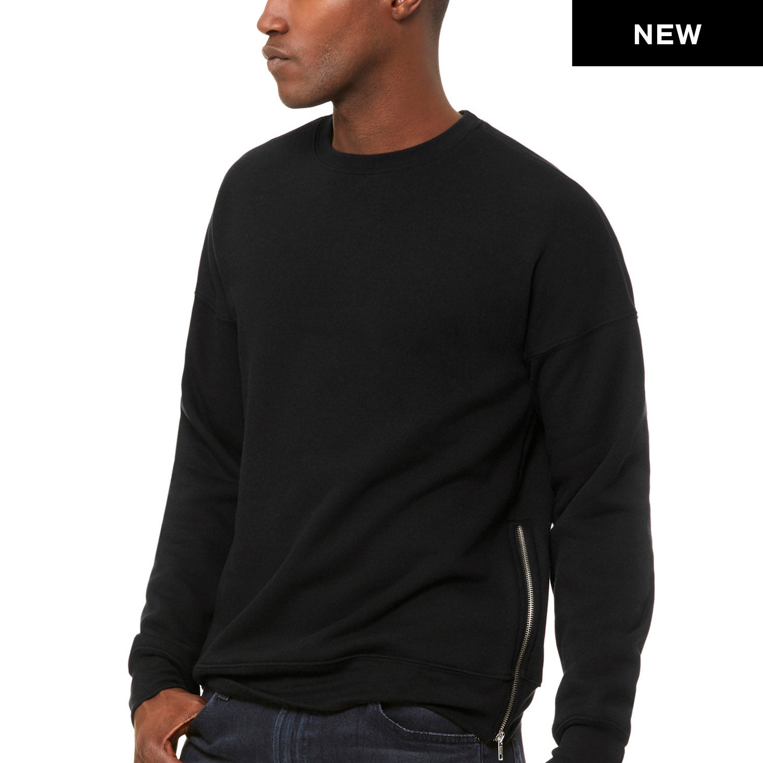 NEW Side Zip Fleece Sweatshirt in Black | BLK TEE